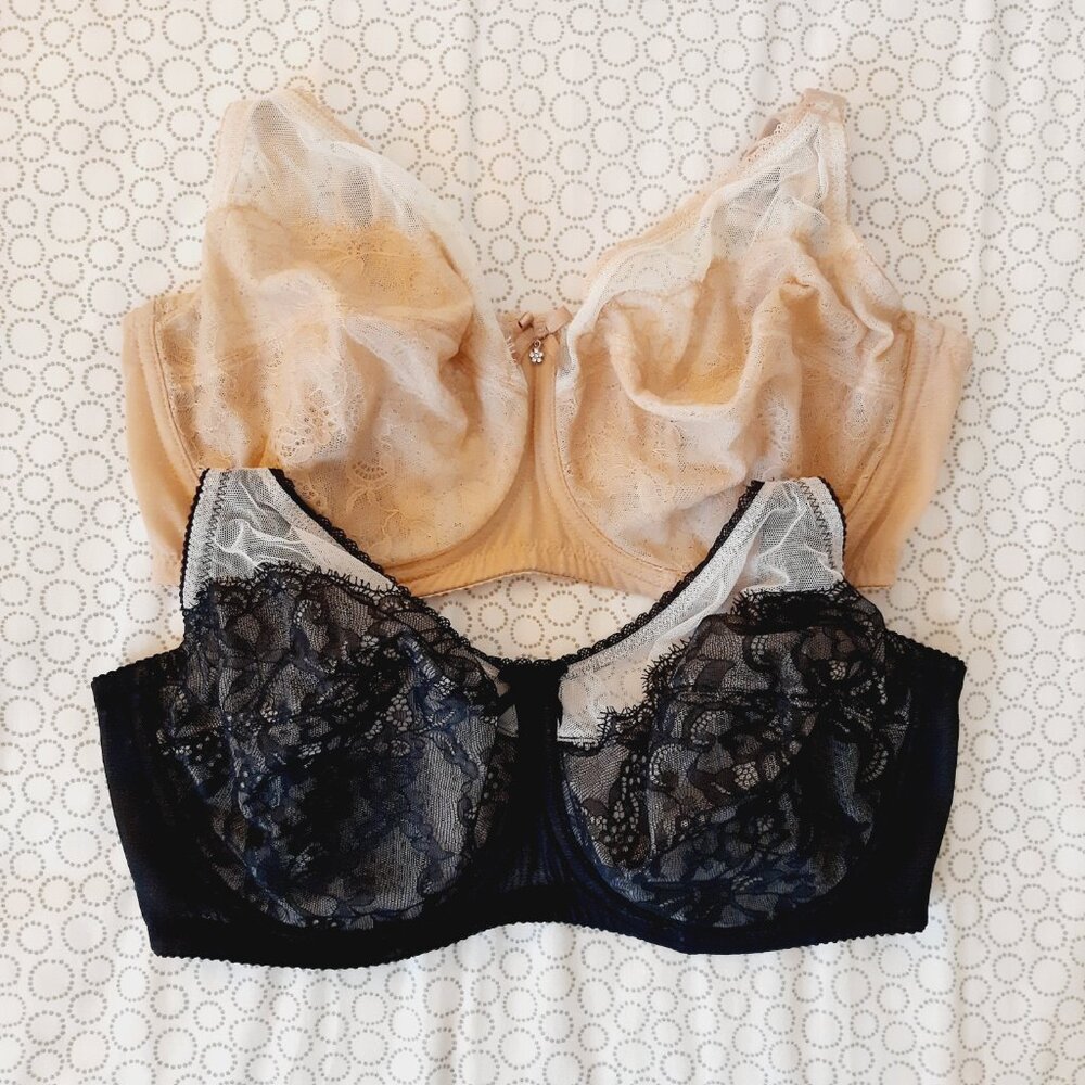 SET of 2 Wacoal Retro Chic Underwire Bra in Black/Cream and Nude/Cream Sz 32DDD